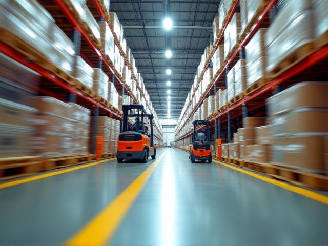 Consumer goods pallets in a organized warehouse