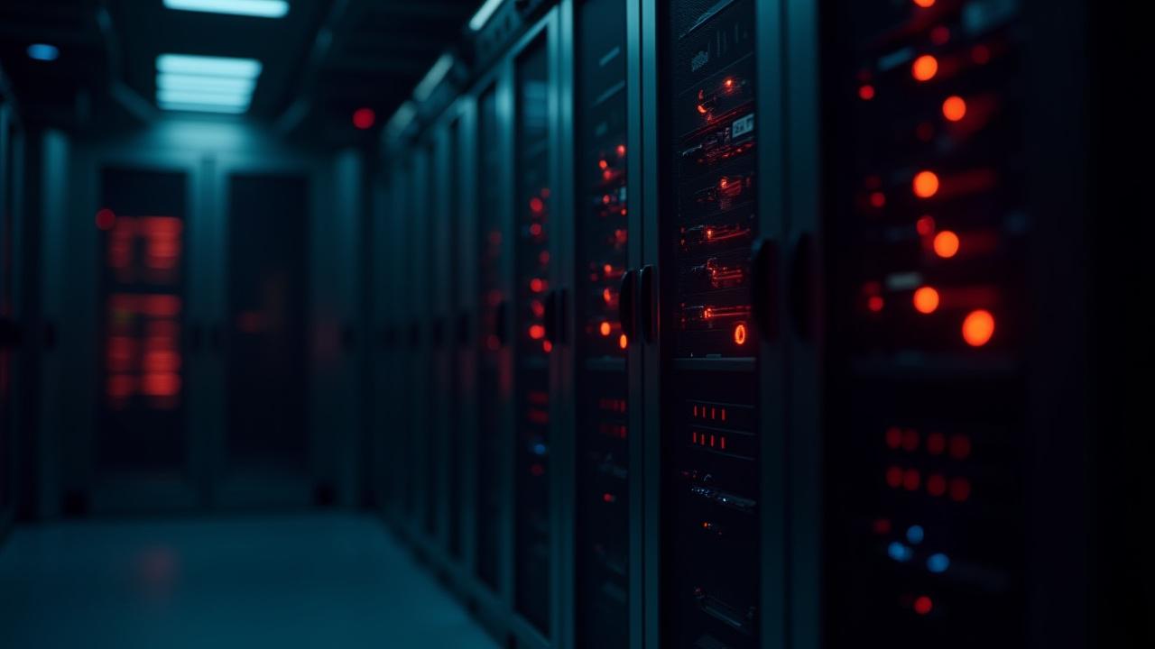 Futuristic Data Center Infrastructure with Red Accents