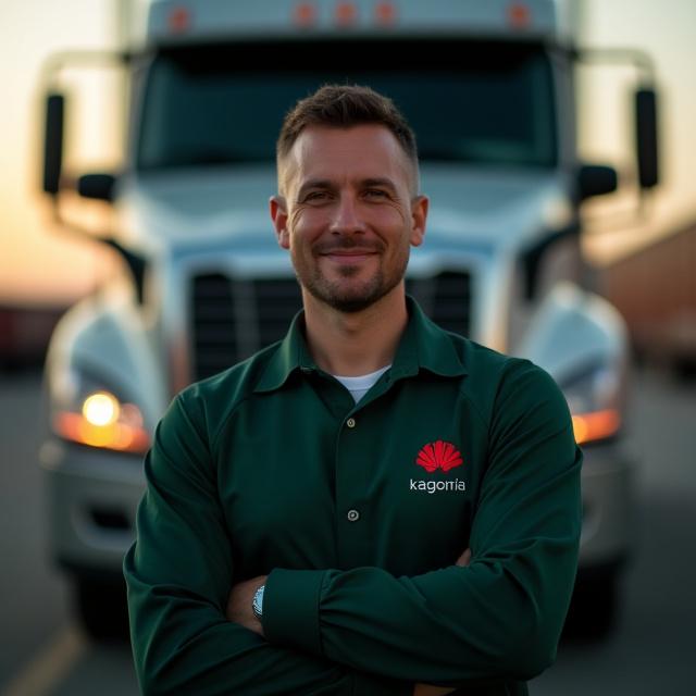 Professional team at Tovar Trucking in front of a modern heavy-duty truck