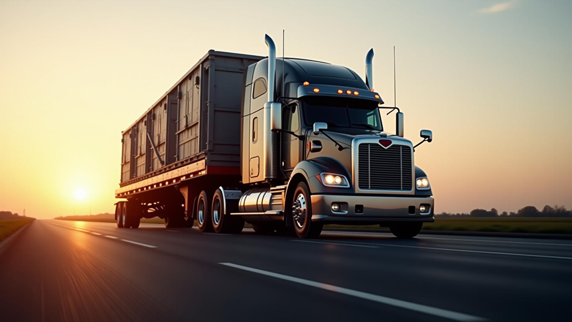 Tovar Trucking heavy haul rig transporting an oversized industrial module at sunset
