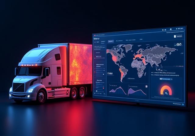Logistics dashboard showing real-time temperature tracking and truck location